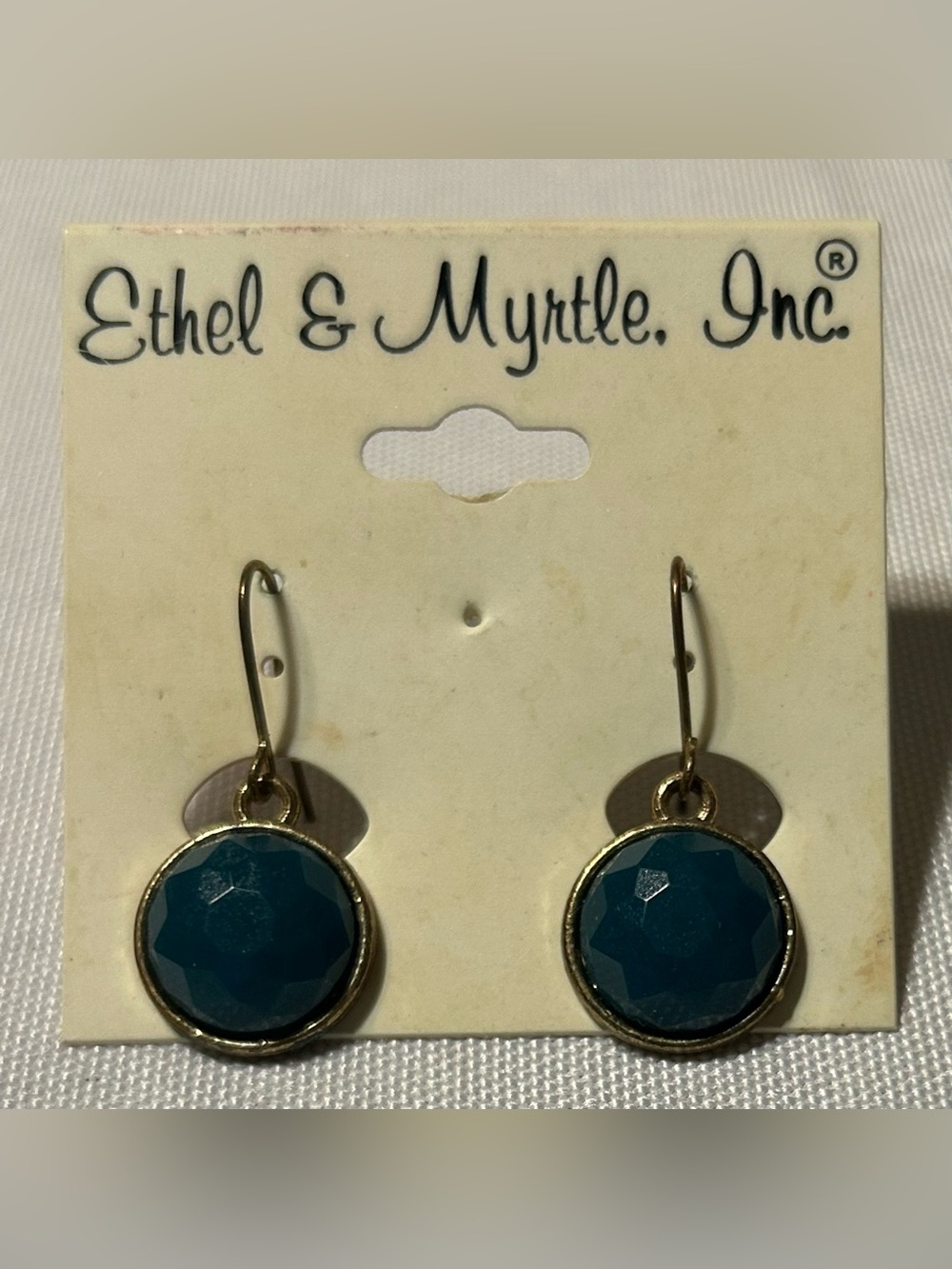 Ethel & Myrtle Teal Faceted Drop Earrings with Gold Finish